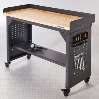 Datona® Werkbank PRO - eiken werkblad - legbord verrijdbaar - 150 cm -  Zwart