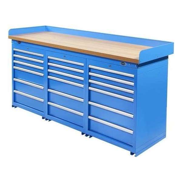 Datona® Werkbank PRO - bamboe werkblad - 18 lades - 200 cm - Blauw Datona® Werkbank PRO - bamboe werkblad - 18 lades - 200 cm - Blauw