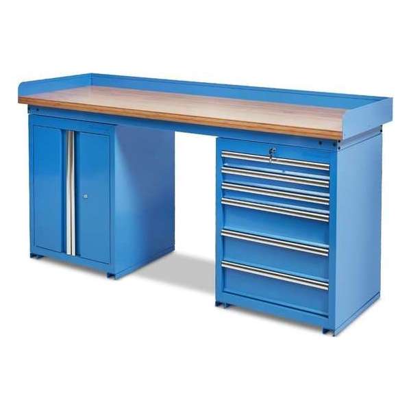 Datona® Werkbank PRO bamboe - 6 lades - opbergkast - 200 cm - Blauw Datona® Werkbank PRO bamboe - 6 lades - opbergkast - 200 cm - Blauw