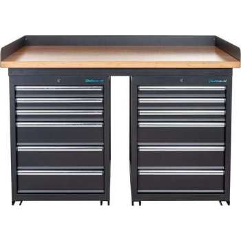 Datona® Werkbank PRO - bamboe werkblad - 12 lades - 150 cm -  Zwart