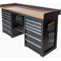 Datona® Werkbank PRO - bamboe werkblad - 12 lades - 200 cm -  Zwart