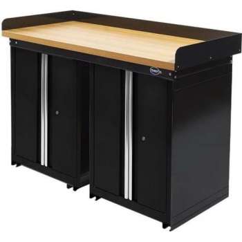 Datona® Werkbank PRO - bamboe werkblad - 2 werkplaatskasten - 150 cm -  Zwart