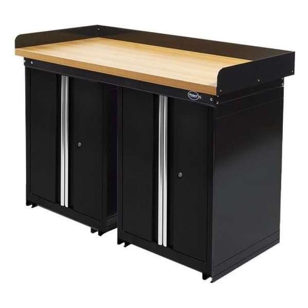 Datona® Werkbank PRO - bamboe werkblad - 2 werkplaatskasten - 150 cm - Zwart Datona® Werkbank PRO - bamboe werkblad - 2 werkplaatskasten - 150 cm - Zwart