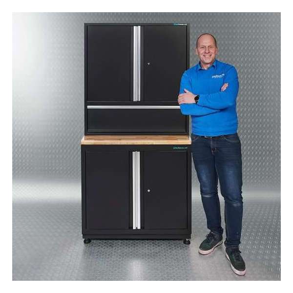 Datona® PREMIUM werkbank met eiken werkblad 92 cm breed - Zwart Datona® PREMIUM werkbank met eiken werkblad 92 cm breed - Zwart