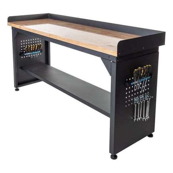 Datona® Werkbank PRO - eiken werkblad - legbord - 200 cm - Zwart Datona® Werkbank PRO - eiken werkblad - legbord - 200 cm - Zwart