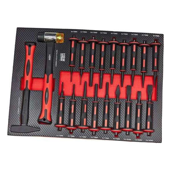 20 Delige Hamer en Doorslagenset in Carbon Foam inlay voor Gereedschapswagen 20 Delige Hamer en Doorslagenset in Carbon Foam inlay voor Gereedschapswagen