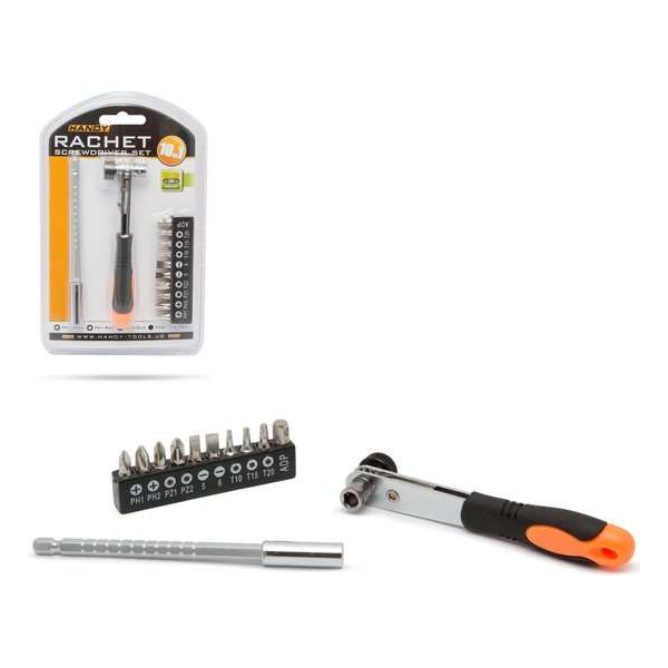 HANDY - Haakse Schroevendraaier Ratel Set - Inclusief 10 bitjes en Verlengstuk HANDY - Haakse Schroevendraaier Ratel Set - Inclusief 10 bitjes en Verlengstuk