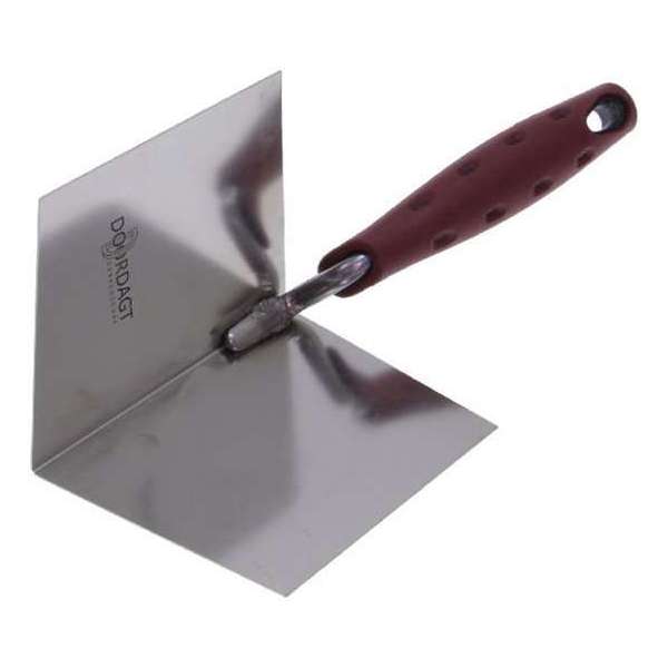 Doordagt Hoek troffel RVS - inw. haaks 120 mm x 100 mm -met schuine hoeken - met softgrip Doordagt Hoek troffel RVS - inw. haaks 120 mm x 100 mm -met schuine hoeken - met softgrip