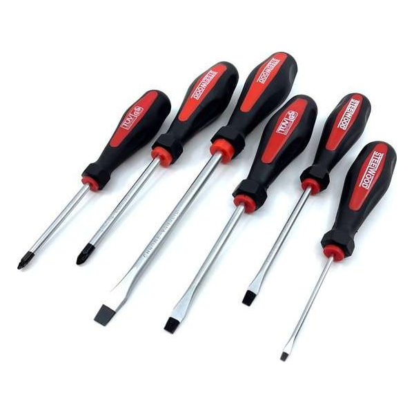 Steelwood Schroevendraaierset - 6 delig - Soft grip - Kruiskop en sleufkop Steelwood Schroevendraaierset - 6 delig - Soft grip - Kruiskop en sleufkop