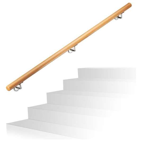 relaxdays trapleuning hout - wandmontage - natuurlijk - universeel - houten leuning 42 mm relaxdays trapleuning hout - wandmontage - natuurlijk - universeel - houten leuning 42 mm
