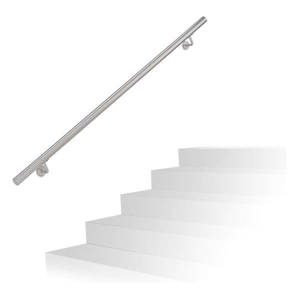 relaxdays trapleuning rvs geborsteld - met houders - 100-200 cm - muurleuning relaxdays trapleuning rvs geborsteld - met houders - 100-200 cm - muurleuning