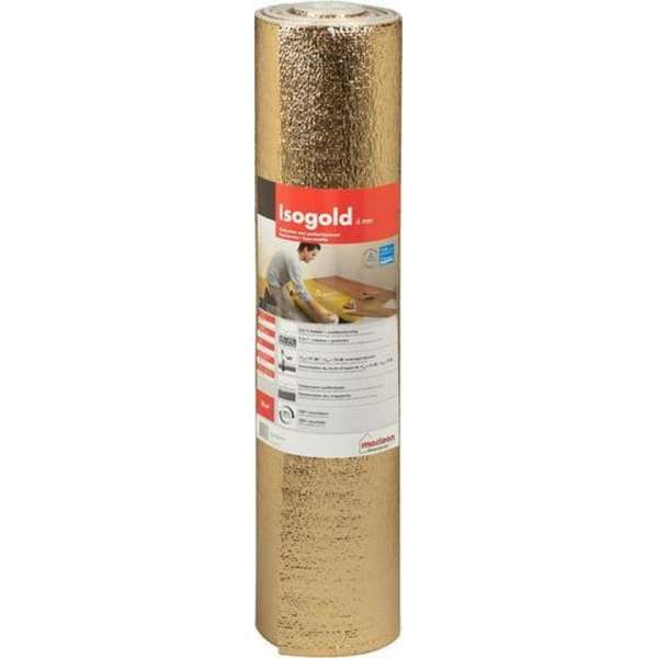 Ondervloer voor laminaat, Isogold 10dB, dikte 4mm, 10m2 per rol, extra geluidsisolerend Ondervloer voor laminaat, Isogold 10dB, dikte 4mm, 10m2 per rol, extra geluidsisolerend