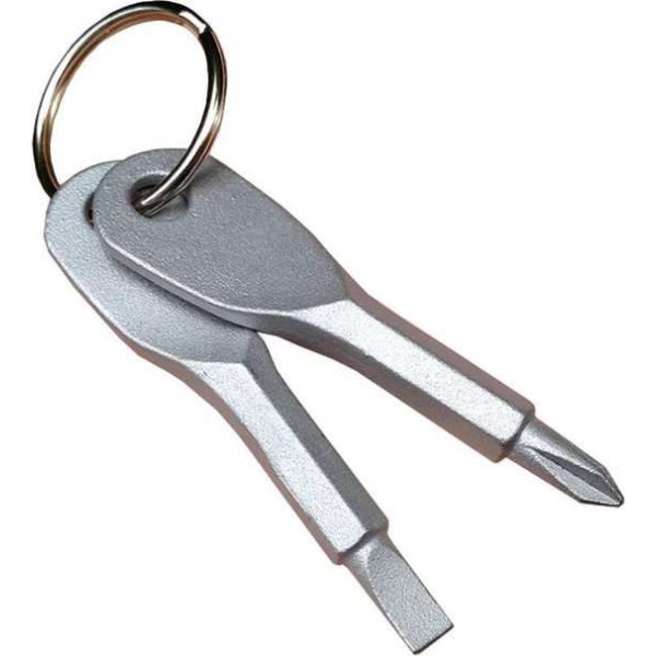 Schroevendraaier sleutelhanger - Platkop en kruiskop - Gereedschap - Staal - Grijs Schroevendraaier sleutelhanger - Platkop en kruiskop - Gereedschap - Staal - Grijs