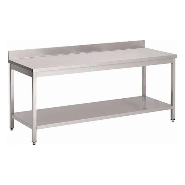 GastroRVS werktafel met onderblad en achteropstand 85x100x70cm GastroRVS werktafel met onderblad en achteropstand 85x100x70cm