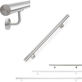 relaxdays trapleuning rvs - 42 mm - leuning - binnen - buiten - houders - metaal - muur