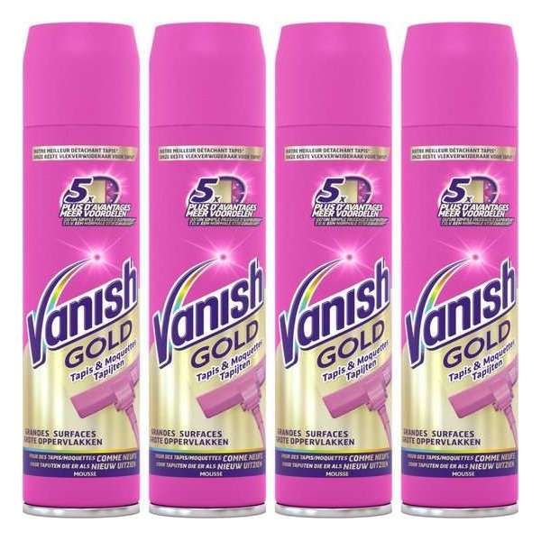 Vanish - Gold - Tapijtreiniger Mousse - Powerspray Foam - 4 x 650 ML - Vlekverwijderaar - Voordeelverpakking Vanish - Gold - Tapijtreiniger Mousse - Powerspray Foam - 4 x 650 ML - Vlekverwijderaar - Voordeelverpakking