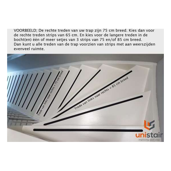 Unistair Trapprofiel Antislip traptape ronde uiteinden ZWART 3 strips 28 mm breed x 85 cm lang Unistair Trapprofiel Antislip traptape ronde uiteinden ZWART 3 strips 28 mm breed x 85 cm lang