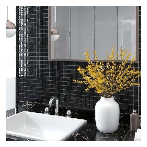 vidaXL Mozaïektegels 22 st zelfklevend 30x30 cm glas glanzend zwart vidaXL Mozaïektegels 22 st zelfklevend 30x30 cm glas glanzend zwart