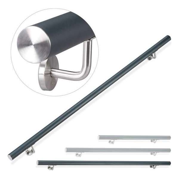 relaxdays trapleuning aluminium - leuning rond - binnen en buiten - mat - antraciet relaxdays trapleuning aluminium - leuning rond - binnen en buiten - mat - antraciet