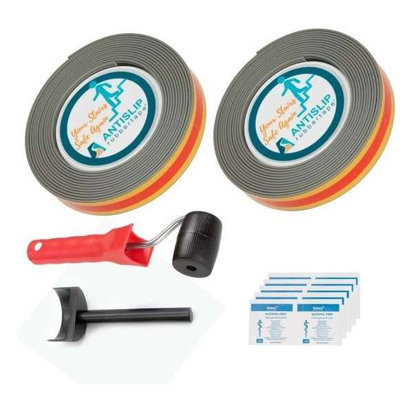 ANTISLIPRUBBERTAPE Antislip trap tape Ronde hoekjes - Doehetzelf set - Beton grijs ANTISLIPRUBBERTAPE Antislip trap tape Ronde hoekjes - Doehetzelf set - Beton grijs