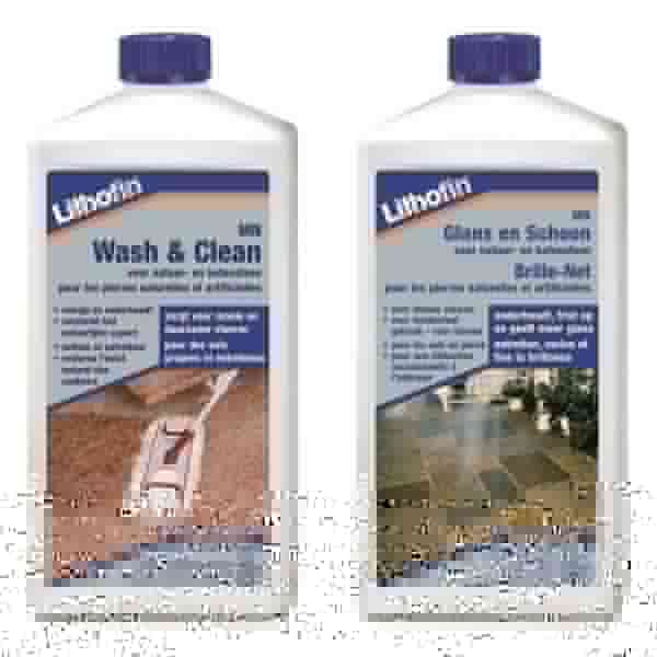 MN Voordeelpakket - Wash en Clean & Glans en Schoon - NATUURSTEEN - Lithofin - 2 x 1L MN Voordeelpakket - Wash en Clean & Glans en Schoon - NATUURSTEEN - Lithofin - 2 x 1L