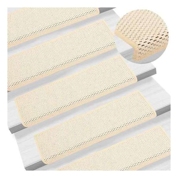 vidaXL Trapmatten zelfklevend 15 st sisal-look 65x25 cm crèmekleurig vidaXL Trapmatten zelfklevend 15 st sisal-look 65x25 cm crèmekleurig