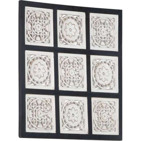 vidaXL Wandpaneel handgesneden 60x60x1.5 cm MDF zwart en wit vidaXL Wandpaneel handgesneden 60x60x1.5 cm MDF zwart en wit