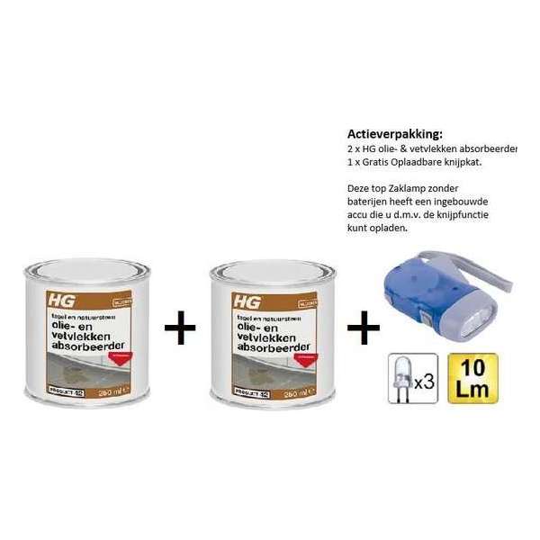 HG tegel en natuursteen olie- en vetvlekken absorbeerder (product 42) - 2 stuks - Gratis Knijpkat - Gratis Zaklamp HG tegel en natuursteen olie- en vetvlekken absorbeerder (product 42) - 2 stuks - Gratis Knijpkat - Gratis Zaklamp