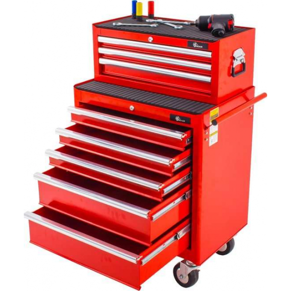 Ragnor Gereedschapswagen `Asgard` Leeg - Met Opzetkist - 8 Lades - Rood - Professioneel Ragnor Gereedschapswagen `Asgard` Leeg - Met Opzetkist - 8 Lades - Rood - Professioneel