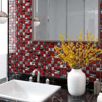 vidaXL Mozaïektegels 22 st zelfklevend 30x30 cm glas zwart en rood