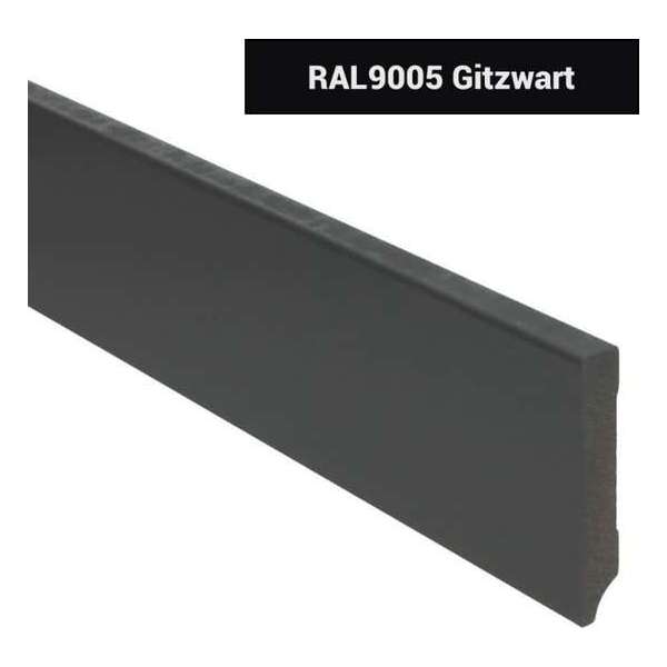 Hoge plinten - MDF - Moderne plint 90x15 mm - Zwart - Voorgelakt - RAL 9005 - Per stuk 2,4m Hoge plinten - MDF - Moderne plint 90x15 mm - Zwart - Voorgelakt - RAL 9005 - Per stuk 2,4m
