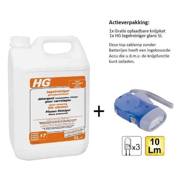 HG tegelreiniger glans 5L - 1 stuks - Gratis Knijpkat - Gratis Zaklamp HG tegelreiniger glans 5L - 1 stuks - Gratis Knijpkat - Gratis Zaklamp