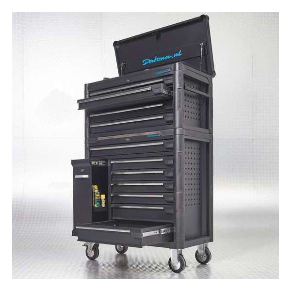 Datona® Gereedschapswagen 7 laden met gereedschapskist 4 laden + deur 100 cm - Mat Zwart Datona® Gereedschapswagen 7 laden met gereedschapskist 4 laden + deur 100 cm - Mat Zwart