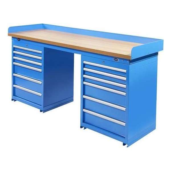 Datona® Werkbank PRO - bamboe werkblad - 12 lades - 200 cm - Blauw Datona® Werkbank PRO - bamboe werkblad - 12 lades - 200 cm - Blauw