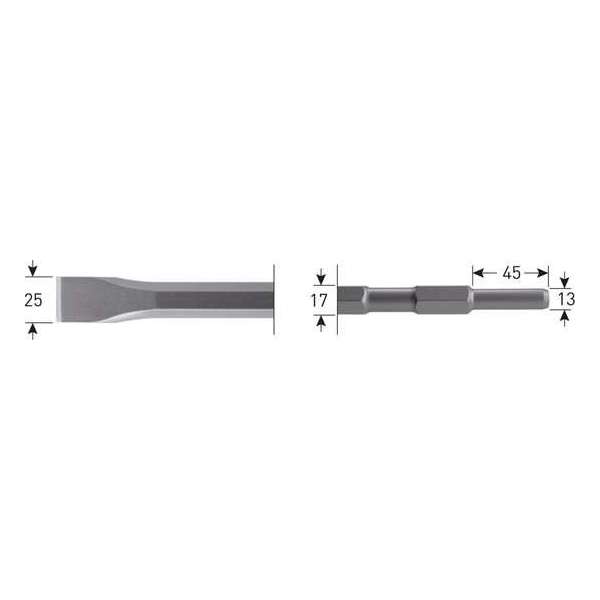 Rotec - platte beitel 25 x 280 mm, 6-kant 17 mm. / Ø 13 x 45 mm. Rotec - platte beitel 25 x 280 mm, 6-kant 17 mm. / Ø 13 x 45 mm.