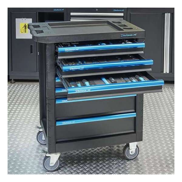 Datona® - Gevulde Gereedschapswagen - Basic Plus - 7 lades - 3 lades gevuld - Zwart Datona® - Gevulde Gereedschapswagen - Basic Plus - 7 lades - 3 lades gevuld - Zwart