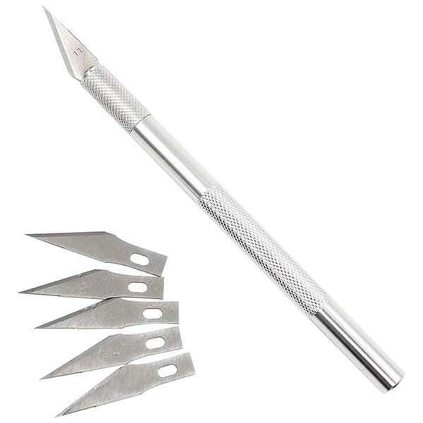TECQX Roestvrijstaal Hobby Mes Precisie - Scalpelmes mesjes - Hobby mes - Precisie Gereedschap - Met 5 gratis mesjes - Zilver TECQX Roestvrijstaal Hobby Mes Precisie - Scalpelmes mesjes - Hobby mes - Precisie Gereedschap - Met 5 gratis mesjes - Zilver