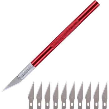 Scalpel - Hobbymes - Scalpel mesjes - Roestvrijstaal Hobbymes - Precisie Gereedschap - Met 10 gratis mesjes - Rood