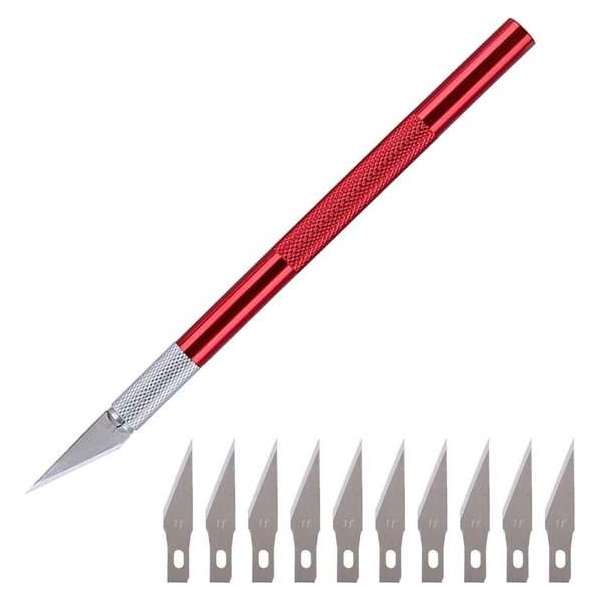 Scalpel - Hobbymes - Scalpel mesjes - Roestvrijstaal Hobbymes - Precisie Gereedschap - Met 10 gratis mesjes - Rood Scalpel - Hobbymes - Scalpel mesjes - Roestvrijstaal Hobbymes - Precisie Gereedschap - Met 10 gratis mesjes - Rood