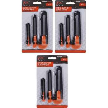 3x stuks afbreekmessenset / hobbymessenset - 3-delig - zwart / oranje - snijmessen / afbreekmessen