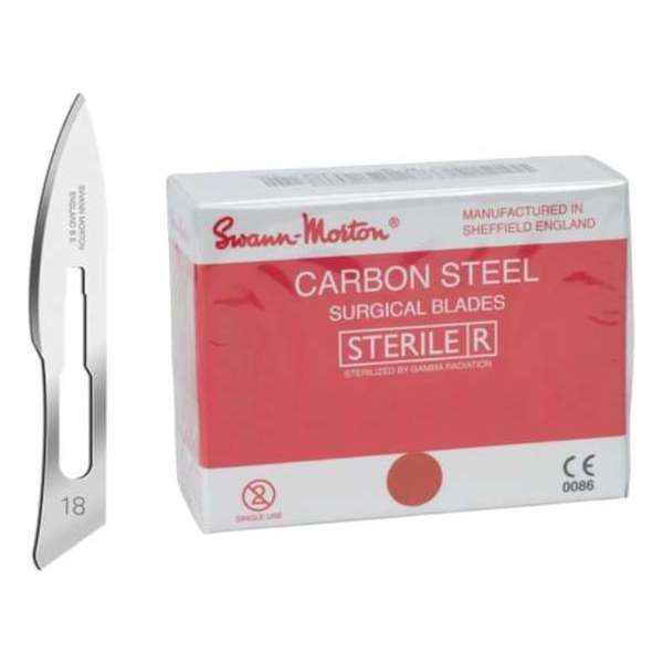 Swann Morton Scalpelmesjes - Steriel - Mesnummer 18 - REF 0223 Swann Morton Scalpelmesjes - Steriel - Mesnummer 18 - REF 0223