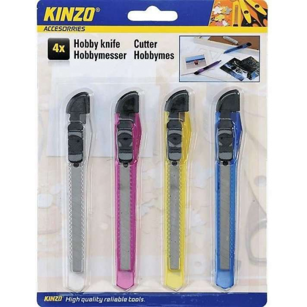 Afbreekmessen - KINZO Hobbymessenset, 4 stuks High Quality RVS -Stanleymessen Afbreekmessen - KINZO Hobbymessenset, 4 stuks High Quality RVS -Stanleymessen