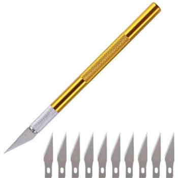 Scalpel - Hobbymes - Scalpel mesjes - Roestvrijstaal Hobbymes - Precisie Gereedschap - Met 10 gratis mesjes - Geel