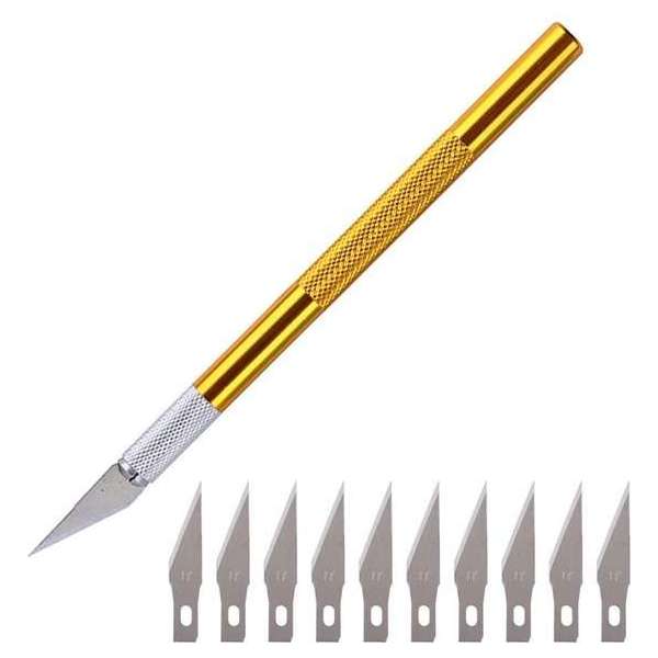Scalpel - Hobbymes - Scalpel mesjes - Roestvrijstaal Hobbymes - Precisie Gereedschap - Met 10 gratis mesjes - Geel Scalpel - Hobbymes - Scalpel mesjes - Roestvrijstaal Hobbymes - Precisie Gereedschap - Met 10 gratis mesjes - Geel