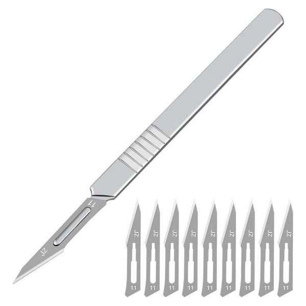 Scalpel - Hobbymes - Scalpel mesjes - Roestvrijstaal Hobbymes - Precisie Gereedschap - Met 10 mesjes - Zilver - Model 1 Scalpel - Hobbymes - Scalpel mesjes - Roestvrijstaal Hobbymes - Precisie Gereedschap - Met 10 mesjes - Zilver - Model 1