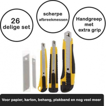 Afbreekmessen - Stanleymessen - Afbreekmessen set - Mes - Afbreek mes - 3-Delige - Stanley mes
