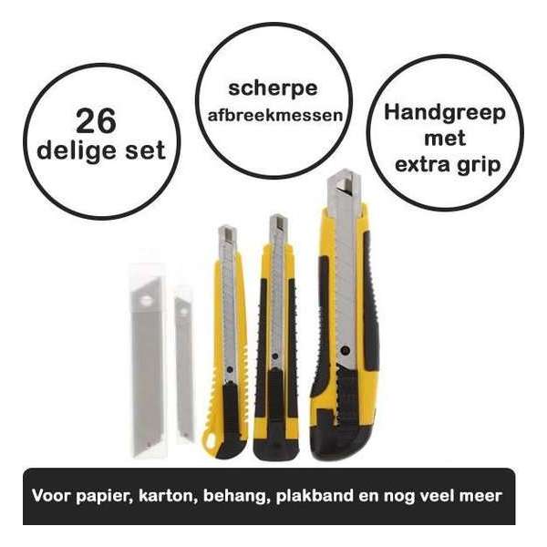Afbreekmessen - Stanleymessen - Afbreekmessen set - Mes - Afbreek mes - 3-Delige - Stanley mes
