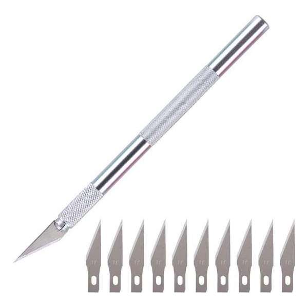 Scalpel - Hobbymes - Scalpel mesjes - Roestvrijstaal Hobbymes - Precisie Gereedschap - Met 10 gratis mesjes - Zilver Scalpel - Hobbymes - Scalpel mesjes - Roestvrijstaal Hobbymes - Precisie Gereedschap - Met 10 gratis mesjes - Zilver