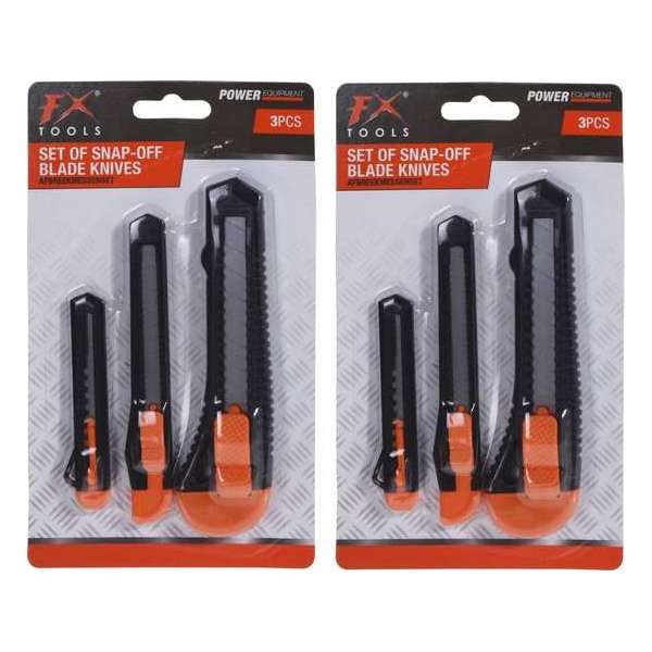2x stuks afbreekmessenset / hobbymessenset - 3-delig - zwart / oranje - snijmessen / afbreekmessen 2x stuks afbreekmessenset / hobbymessenset - 3-delig - zwart / oranje - snijmessen / afbreekmessen