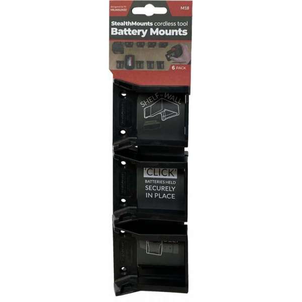 StealthMounts BM-MW18-BLK-6 Accuhouder voor Milwaukee M18 - Zwart - 6-pack StealthMounts BM-MW18-BLK-6 Accuhouder voor Milwaukee M18 - Zwart - 6-pack